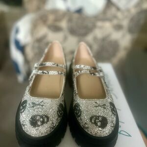 Betsey Johnson Silver Skull Shoes